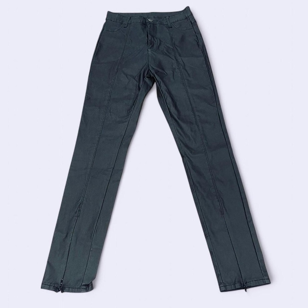 High Waisted Black Coated Denim Skinny Jeans Ankle Zipper Junior’s 7